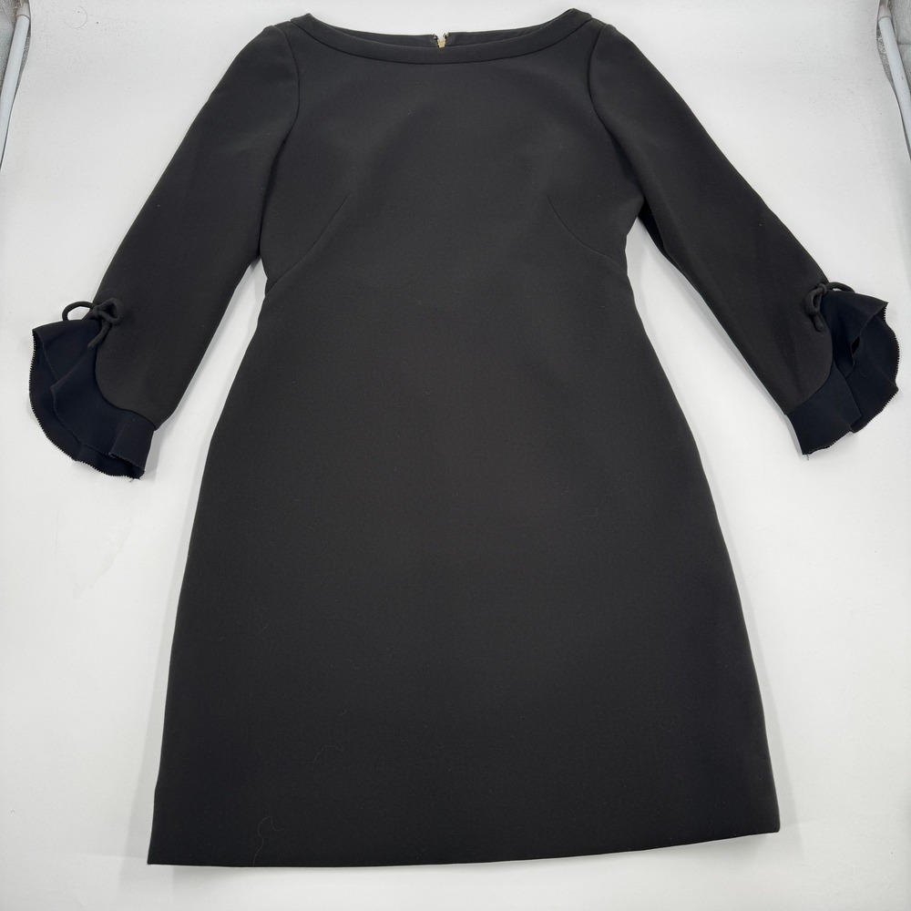 Kate Spade Sheath Dress Womens 6 Black Ruffle Bow Sleeve Boat Neck‎ NJMU8035